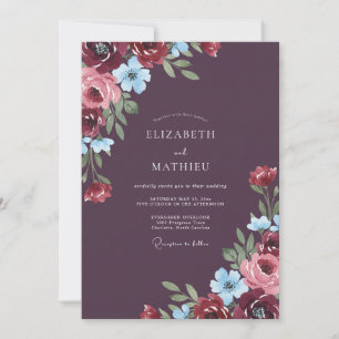 Vintage Plum Azure Wildflower Wedding Invitation