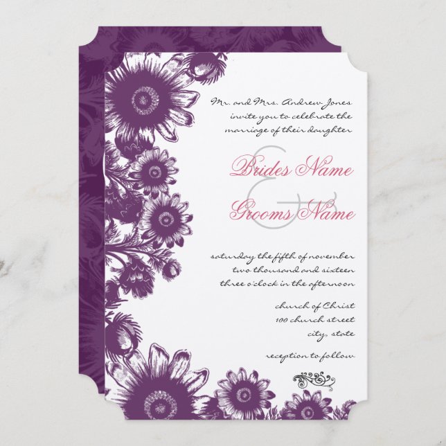 Vintage Plum Flowers Wedding Invitations (Front/Back)