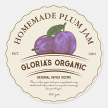Vintage Plum Fruit Jam Custom Product Label