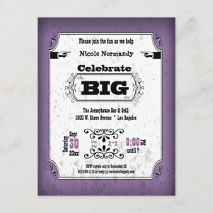 Vintage Plum Grunge Faux Playbill Birthday Invite