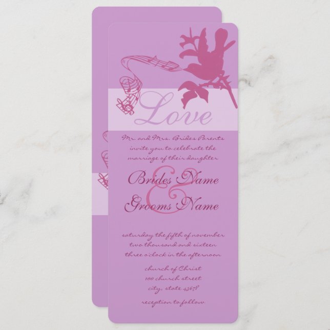 Vintage Plum Love Bird  Wedding Invitation (Front/Back)