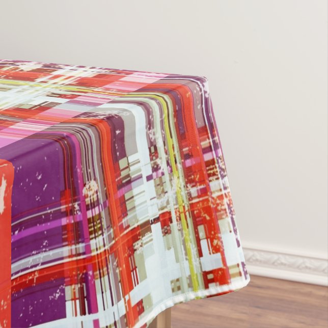 Vintage Plum Peach Grape Retro Plaid  Tablecloth (In Situ)