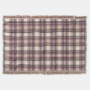 Vintage Plum Purple & Cream Tartan Plaid Throw Blanket