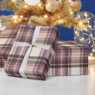 Vintage Plum Purple & Cream Tartan Plaid Wrapping Paper
