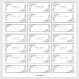 Vintage Plum Purple Floral Line Art Guest Address