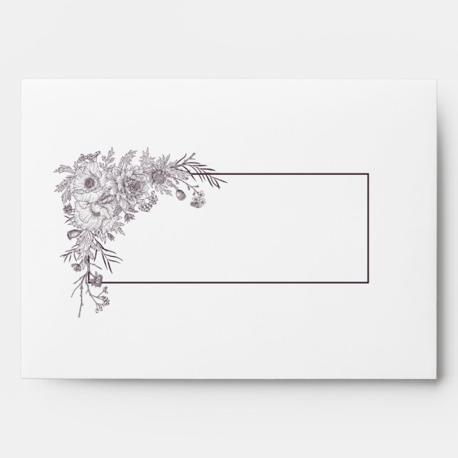 Vintage Plum Purple Floral Line Art Wedding  Envelope (Front)