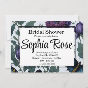 Vintage plum purple magenta floral butterflies invitation
