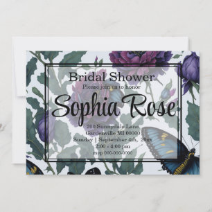 Vintage plum purple magenta floral butterflies invitation