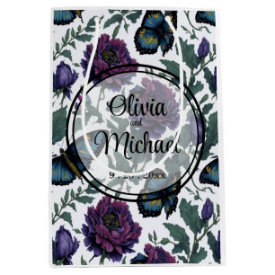 Vintage plum purple magenta floral butterflies  medium gift bag