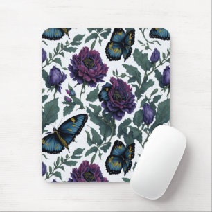 Vintage plum purple magenta floral butterflies  mouse pad