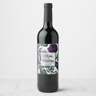 Vintage plum purple magenta floral butterflies  wine label