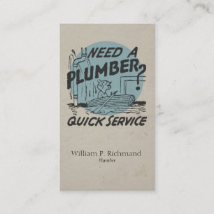 Vintage Plumber Boat Blue with Retro Circle Business Card