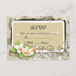 Vintage plumeria and ivy beige wedding RSVP card