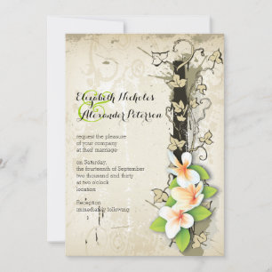 Vintage plumeria and ivy custom beige wedding invitation