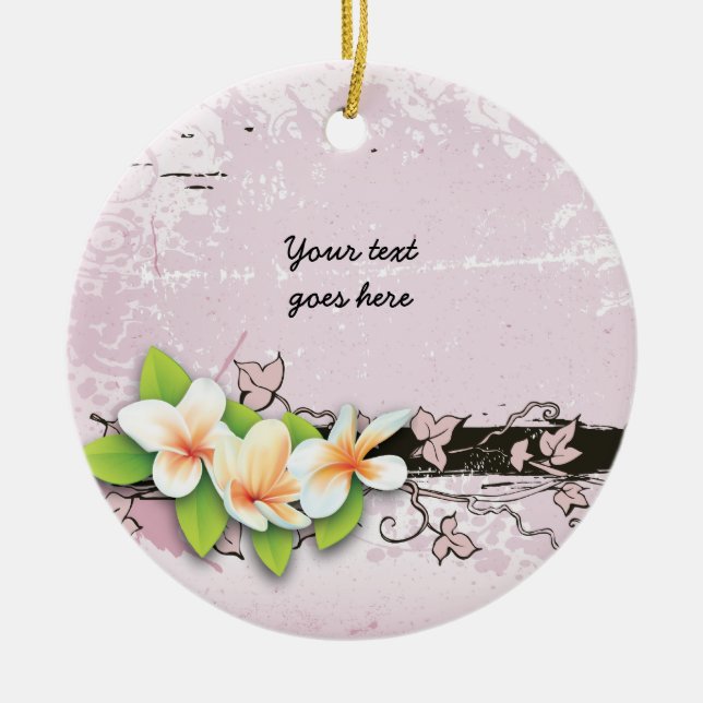 Vintage plumeria and ivy pink grunge ornament (Front)