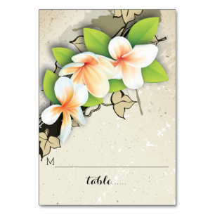 Vintage plumeria beige wedding folded place card