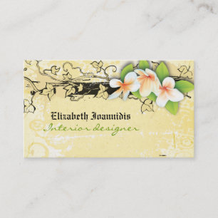 Vintage plumeria interior designer business card