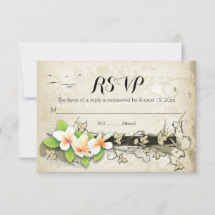 Vintage plumeria & ivy beige wedding RSVP Card