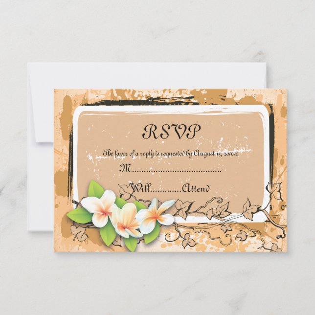 Vintage plumeria ivy orange white RSVP card (Front)