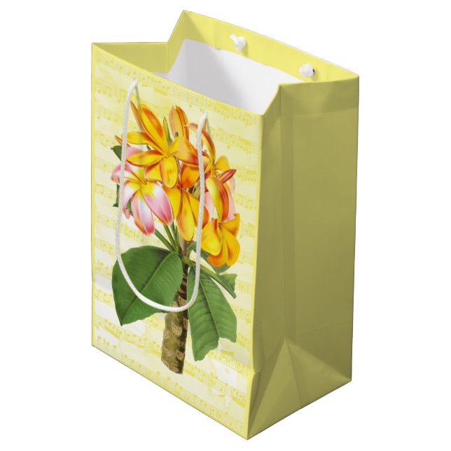 Vintage Plumeria on Music Medium Gift Bag (Front Angled)