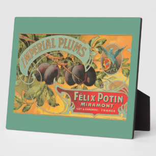 Vintage Plums Fruit Label Tabletop Plaque