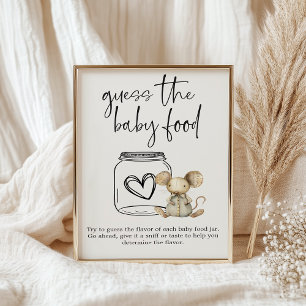 Vintage Plush Animals Baby Shower Guess Baby Food Poster