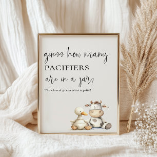 Vintage Plush Animals Baby Shower Guess Game Poster