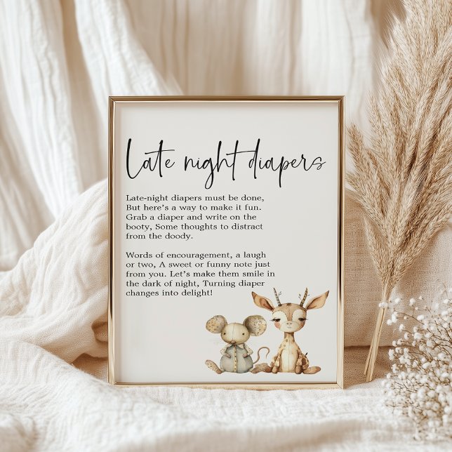 Vintage Plush AnimalsBaby Shower Late Night Diaper Poster (Creator Uploaded)