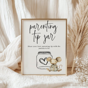 Vintage Plush AnimalsBaby Shower Parenting Tip Jar Poster