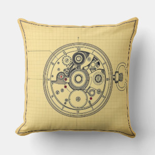 Vintage Pocket Watch Blueprint Print Cushion