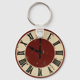 Vintage Pocket Watch Clock Face Shabby Distressed Key Ring