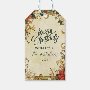 Vintage Poinsettia Christmas Gift Tags