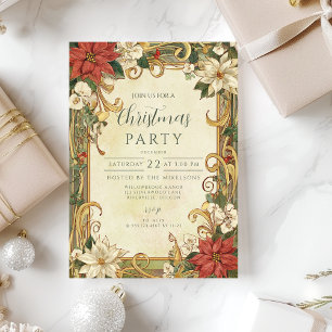 Vintage Poinsettia Christmas Invitation