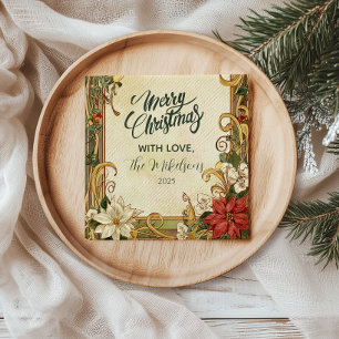 Vintage Poinsettia Christmas Napkin
