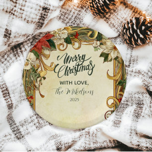 Vintage Poinsettia Christmas Paper Plate