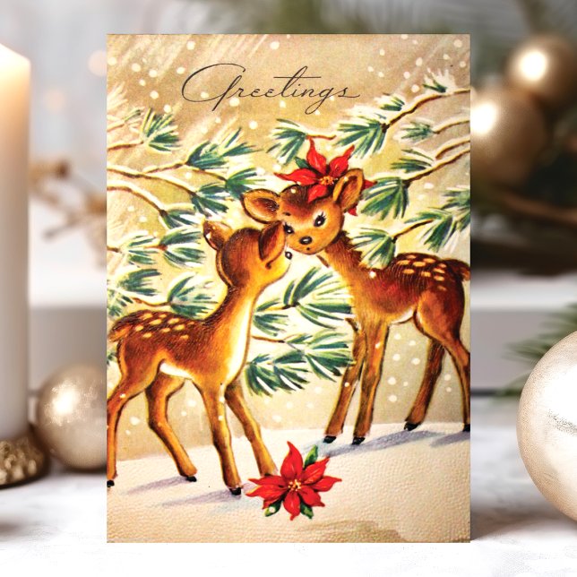 Vintage Poinsettia Deer In Snow Christmas Holiday Card (Creator Uploaded)