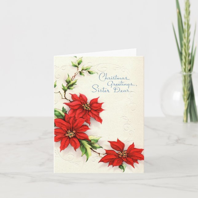 Vintage Poinsettia for Sister Christmas Card (Front)