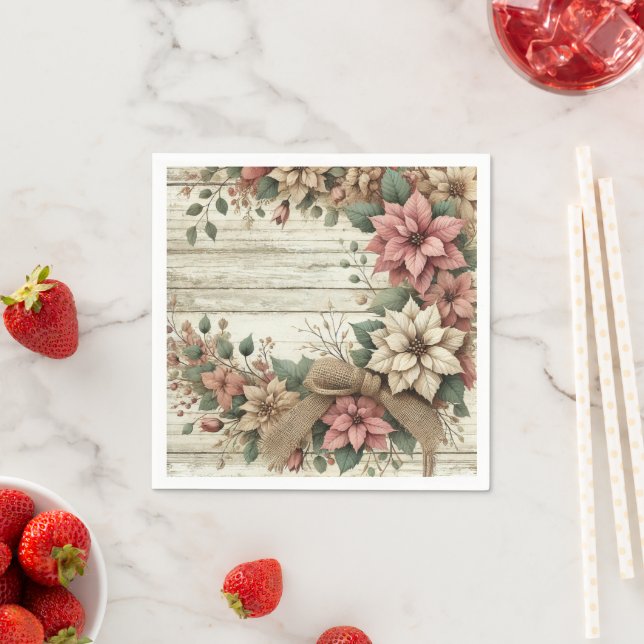 Vintage Poinsettia Garland Decoupage Napkins (Insitu)