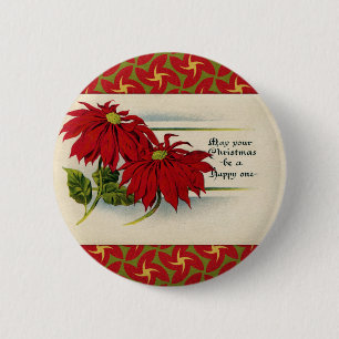 Vintage Poinsettia Greeting 6 Cm Round Badge