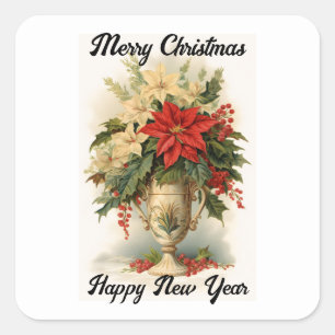 Vintage Poinsettia Holiday Sticker