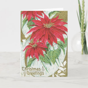 Vintage Poinsettia Illustration Holiday Card