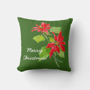 Vintage Poinsettia Merry Christmas Cushion