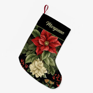 Vintage Poinsettia Pattern Christmas Two Sided Small Christmas Stocking