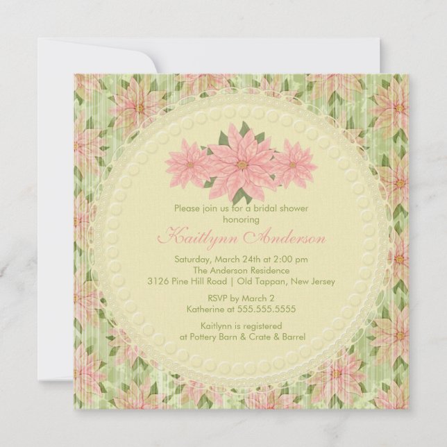 Vintage Poinsettia Winter Bridal Shower Invitation (Front)