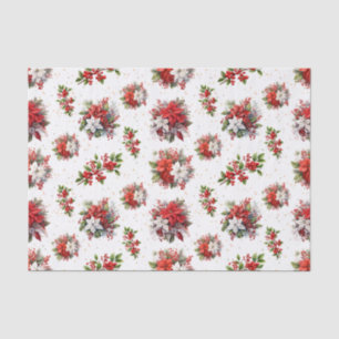 Vintage Poinsettias And Holly Christmas White Tissue Paper