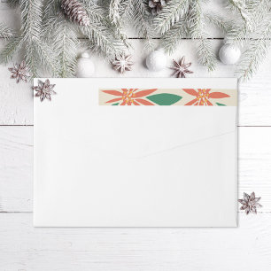 Vintage Poinsettias Christmas Ivory Wrap Around Label