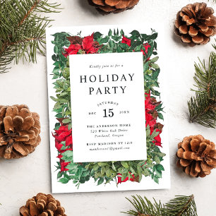 Vintage Poinsettias & Greenery Holiday Party Invitation