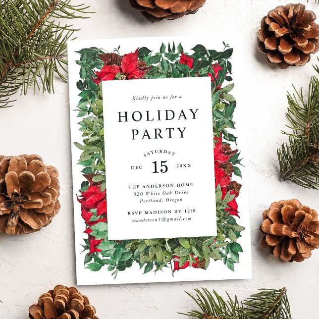 Vintage Poinsettias & Greenery Holiday Party Invitation (Creator Uploaded)