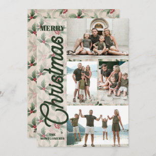 Vintage Poinsettias Merry Christmas Photo Holiday Card