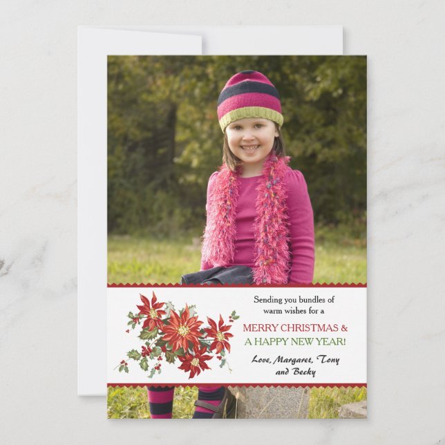 Vintage Poinsettias Photo Holiday Card (Front)